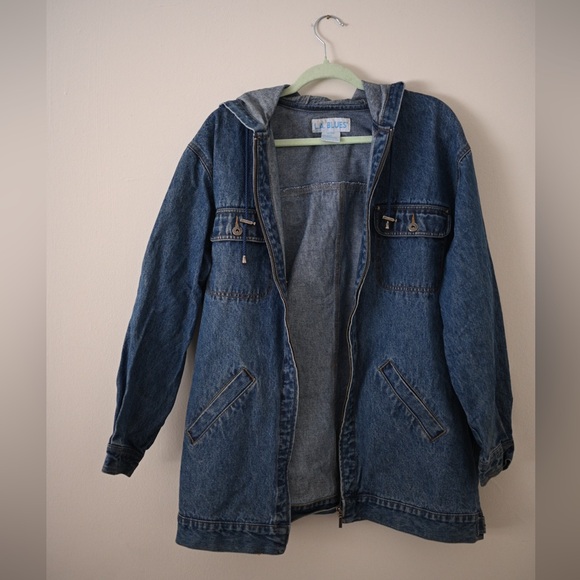 Vintage 90s LA Blues Hooded Denim Jacket Women’s 16/18 Y2K Zip Up - Picture 5 of 12